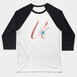 Letter U Rose Gold and Watercolor Blush Pink and Navy Baseball T-Shirt